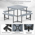 4-8 Person Outdoor Picnic Table Bench Set, All-Weather HDPE Square Dining Table with Umbrella Hole, 4 Benches & Metal Frame for Patio Backyard