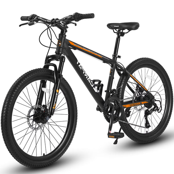 26 in Mountain Bike for Men, Adult Mountain Bike with Shimano 21 Speed & Disc Brakes, Black Orange