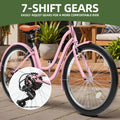 Uforic24'' Beach Cruiser Bike, 7 - Speed, Step - Through Bicycle for Men & Women, Steel Frame, Mint Green