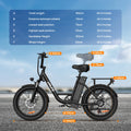 URLIFE 20" Electric Bike for Adults, 1000W Peak Motor, 48V 13AH Remobavle Battery, 7 - Speed Mountain Ebike, UL2849 - Black