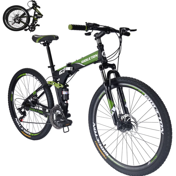 Eurobike 27.5" Full Suspension Folding Mountain Bike Foldable Frame Bicycle Disc Brakes Men or Women Bikes for Afults Green