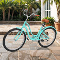 Uforic24'' Beach Cruiser Bike, 7 - Speed, Step - Through Bicycle for Men & Women, Steel Frame, Mint Green