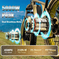 5000w Peak Dual Motor Electric Bike, 26" Fat Tire Shimano 21 Speed 45 MPH Commuter Mtb, 60V 25AH Front Suspension Ebike