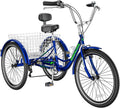 MOONCOOL Adult Tricycles with Rear Basket & Inflator, 24 26 in 7 Speed 3 Wheel Bikes, Three - Wheeled Bicycles Adult Trike with Backrest for Seniors, Women, Men
