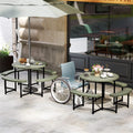 8 Person Round Outdoor Picnic Table Bench Set with Umbrella Hole, All-Weather HDPE Tabletop & Metal Frame for Patio Garden Yard