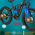 5000w Peak Dual Motor Electric Bike, 26" Fat Tire Shimano 21 Speed 45 MPH Commuter Mtb, 60V 25AH Front Suspension Ebike