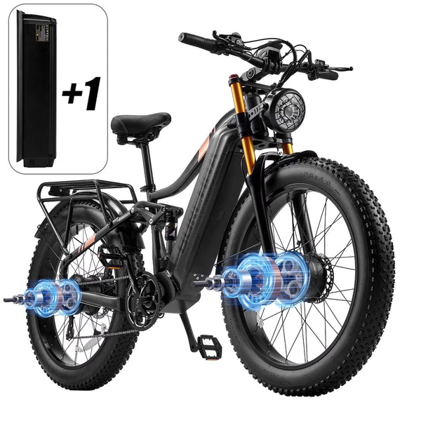 Dual Motors AWD 2000W Electric Bike for Adult 26'', UL2849 48V 60AH Removable Battery E - Mountain Bike 4'' Fat Tire up to 35MPH&200miles Long Range Off Road Ebike Beach Dual Hydraulic&Brakes E - Bicycle