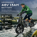 AIRWEST Peak 1000W Electric Bike for Adults - Reaches 25MPH, 65 Miles Long Range, 48V 13ah Battery, Full Suspension, 7 - Speed, 20" Fat Tire Electric Motorcycle Dirt Bike, UL2849