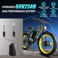 5000w Peak Dual Motor Electric Bike, 26" Fat Tire Shimano 21 Speed 45 MPH Commuter Mtb, 60V 25AH Front Suspension Ebike
