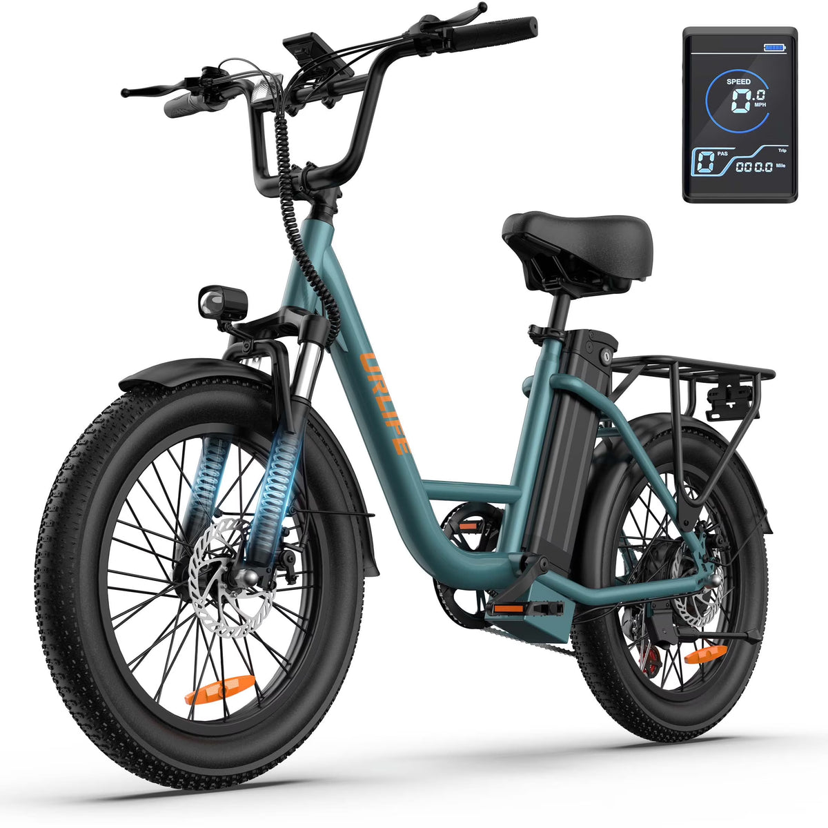 URLIFE 20" Electric Bike for Adults, 750W Peak Motor, 48V 13AH Remobavle Battery, 7 - Speed Commuting Ebike, UL2849 - Green