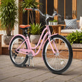 Uforic24'' Beach Cruiser Bike, 7 - Speed, Step - Through Bicycle for Men & Women, Steel Frame, Mint Green