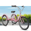 MOONCOOL Adult Tricycles with Rear Basket & Inflator, 24 26 in 7 Speed 3 Wheel Bikes, Three - Wheeled Bicycles Adult Trike with Backrest for Seniors, Women, Men