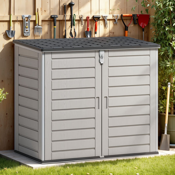 51 cu ft Outdoor Storage Shed, Resin Storage Cabinet with Door & Lock, Multi - Purpose Outdoor Shed for Garbage Cans, Garden Tools, Bikes, Easy to Assemble, Gray