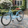 Uforic24'' Beach Cruiser Bike, 7 - Speed, Step - Through Bicycle for Men & Women, Steel Frame, Mint Green
