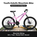 POWANLI 26" Mountain Bike for Women, 21 Speeds Mountain Bicycles with Dual Disc Brakes and 100mm Front Suspension, Pink(Gift)