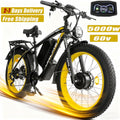 5000w Peak Dual Motor Electric Bike, 26" Fat Tire Shimano 21 Speed 45 MPH Commuter Mtb, 60V 25AH Front Suspension Ebike