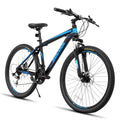 SOCOOL Adult Mountain Bike, Stainless Steel Frame, 26 in Wheels, Hardtail Bicycle for Mens Womens, 21 Speed Shimano, Suspension Fork and Dual Disc Brake - Black & Blue