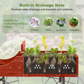 Rustic Wooden Wagon Planter, Decorative Garden Flower Cart with Metal Wheels & Adjustable Handle, Large Raised Bed Plant Stand for Patio Yard