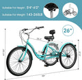 MOONCOOL Adult Tricycles with Rear Basket & Inflator, 24 26 in 7 Speed 3 Wheel Bikes, Three - Wheeled Bicycles Adult Trike with Backrest for Seniors, Women, Men