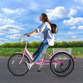 MOONCOOL Adult Tricycles with Rear Basket & Inflator, 24 26 in 7 Speed 3 Wheel Bikes, Three - Wheeled Bicycles Adult Trike with Backrest for Seniors, Women, Men