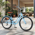 Uforic24'' Beach Cruiser Bike, 7 - Speed, Step - Through Bicycle for Men & Women, Steel Frame, Mint Green