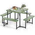4-8 Person Outdoor Picnic Table Bench Set, All-Weather HDPE Square Dining Table with Umbrella Hole, 4 Benches & Metal Frame for Patio Backyard