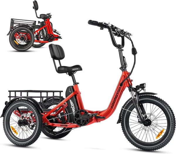 Addmotor Folding Electric Trike, 90MI Electric Tricycle for Adults, 750W 48V 20ah, CITYTRI 3 Wheel Electric Bikes, Step - Thru Etrike with Rear Speed Differential & Parking Brake, E - 310 Plus Red