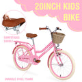 20" Kids Bike Girls Bike with Basket Single Speed Steel Frame Children Bicycle for 7 - 10 Years, Pink
