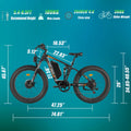 5000w Peak Dual Motor Electric Bike, 26" Fat Tire Shimano 21 Speed 45 MPH Commuter Mtb, 60V 25AH Front Suspension Ebike