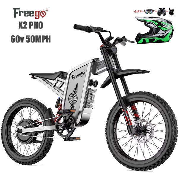 Freego X2 Pro 6000W(Peak) Motor Electric Dirt Bike for Adult, 60V30AH Battery Electric Motorcycle, 50MPH Speed Electric Bicycle, 19x2'' Full Suspension/Hydraulic Brake