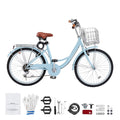 KFFKFF 24" Cruiser Bike, 7 - Speed, Sky Blue Coastal Cycle with Spacious Basket and Back Stand, Reliable & Robust Leisure Bicycle with Modifiable Saddle