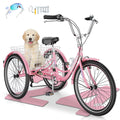 MOONCOOL Adult Tricycles with Rear Basket & Inflator, 24 26 in 7 Speed 3 Wheel Bikes, Three - Wheeled Bicycles Adult Trike with Backrest for Seniors, Women, Men