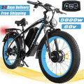 5000w Peak Dual Motor Electric Bike, 26" Fat Tire Shimano 21 Speed 45 MPH Commuter Mtb, 60V 25AH Front Suspension Ebike
