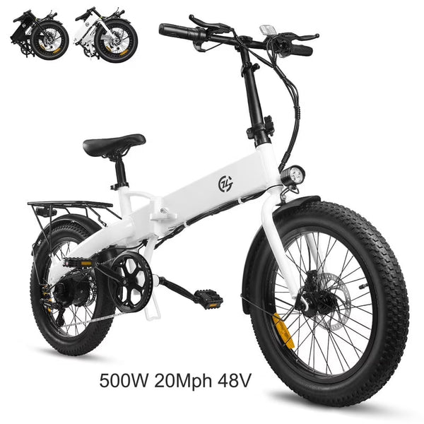 750W Peak Electric Bike for Adults, 500W Motor, 20"x2.5" Fat Tire Folding Ebike, 48V 7.8ah Battery 43miles Long Ranges, up to 24MPH Max Speed