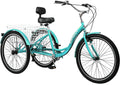 MOONCOOL Adult Tricycles with Rear Basket & Inflator, 24 26 in 7 Speed 3 Wheel Bikes, Three - Wheeled Bicycles Adult Trike with Backrest for Seniors, Women, Men