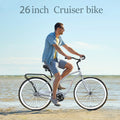 26 in Beach Cruiser Bike, Single Speed Bicycle with Steel Frame, Wide Wheels and Rear Coaster Brakes, Comfortable City Commuter Bike for Adult Men, Silver