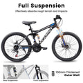 24 in Dual/Front Suspension Mens Womens Mountain Bike, 21 Speeds Dual Disc Brake, High - Carbon Steel Frame, Trail Beach Snow Commuter City Bikes, Black