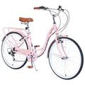 Aukfa 26" Cruiser Bike, 7 Speed Bicycle Hybrid Bikes for Women Girls Ladies, Arctic