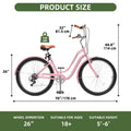 Uforic24'' Beach Cruiser Bike, 7 - Speed, Step - Through Bicycle for Men & Women, Steel Frame, Mint Green