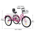 Dextrus 24 in 3 - Wheel Bike, Single Speed Adult Trike, Low Step - Through Cruiser with Front & Rear Baskets, Large Adjustable Seat with Backrest for Seniors, Men, and Women (Purple)